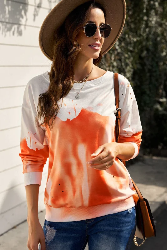 Women's Evening Wear Outfit Tie Dye Round Neck Long Sleeve Sweatshirt