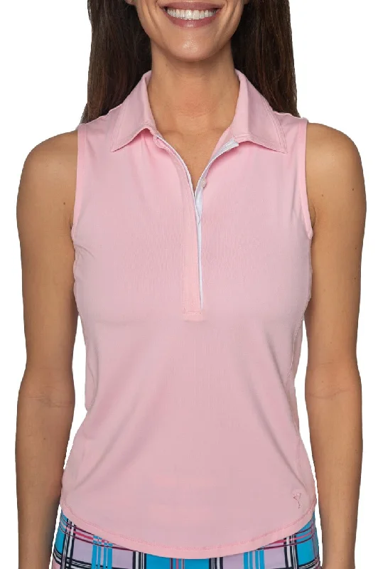 Clothes For Women Light Pink Sleeveless Contrast Fabulous Polo