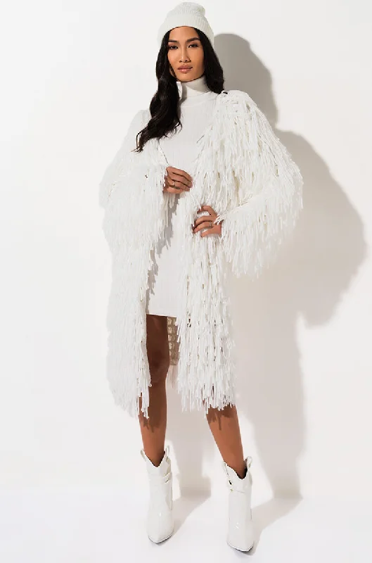 Women's Fashion Clothing FOREVER TOGETHER FRINGE CARDIGAN WHITE