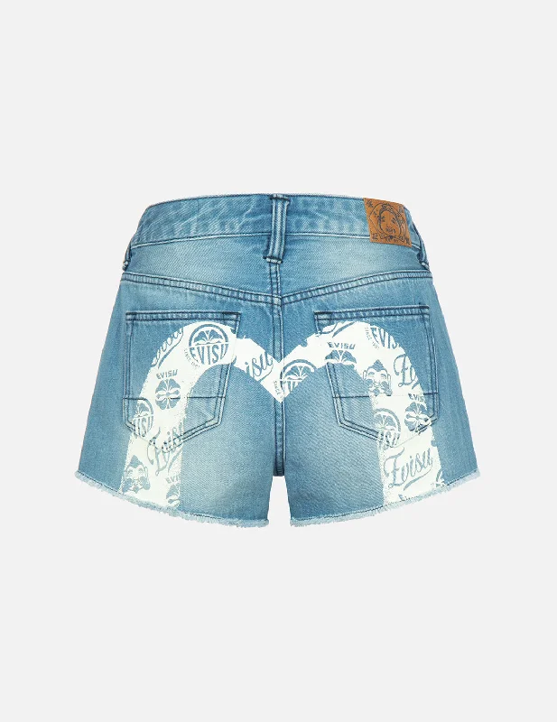 Women's Formal Apparel Kamon and Godhead-pattern Daicock Print Denim Shorts