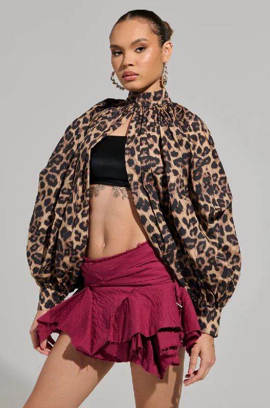 Latest Fashion for Women DANGEROUS GIRL LEOPARD LONG SLEEVE PUFF BLOUSE