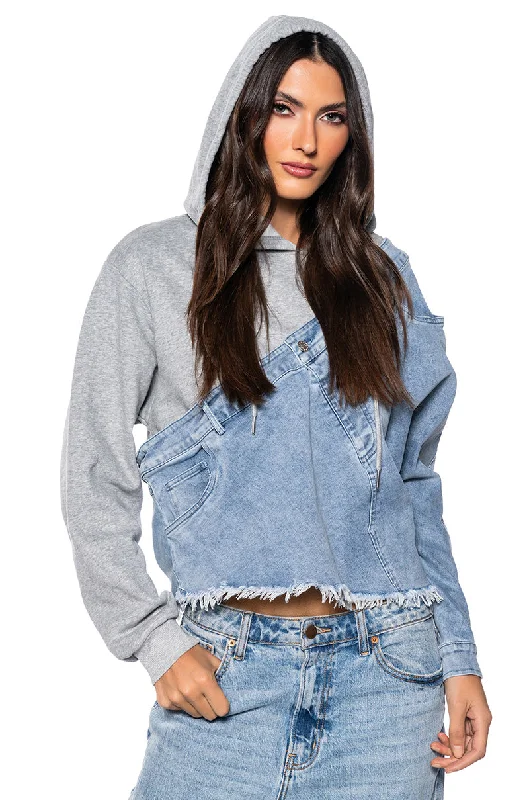 Women's Transitional Attire ALL THE WAY UP DENIM PULLOVER SWEATSHIRT