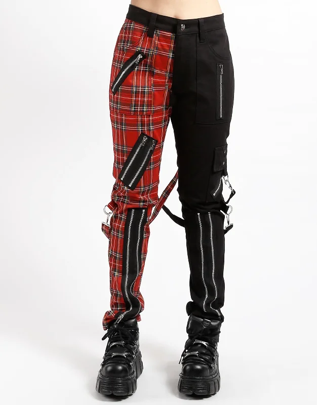 Boutique Styles SPLIT LEG BONDAGE PANT BLK RED PLAID