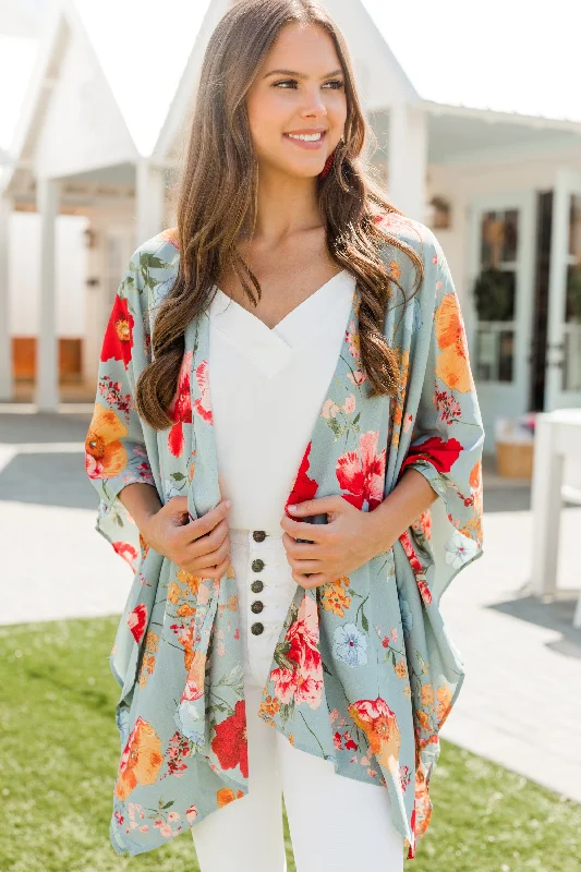 Easygoing Women's Style On The Move Gray Bold Floral Kimono