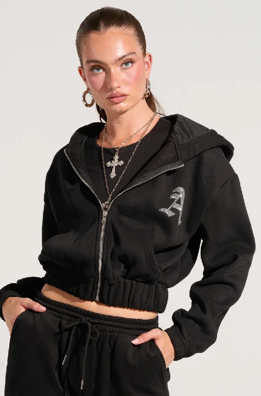 Glamorous Evening Wear DEXTRA ZIP UP HOODIE WITH RHINESTONE DETAIL