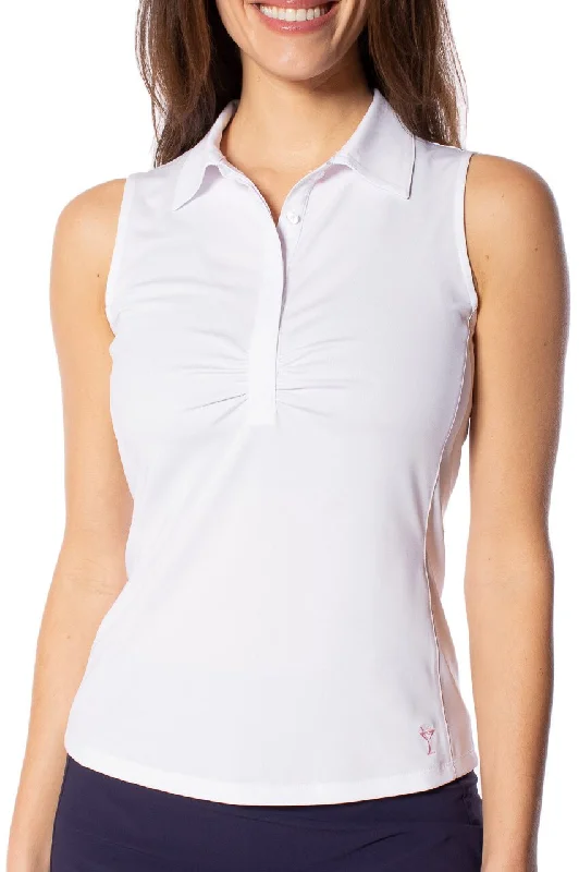 Trendy Outfits For Ladies White Sleeveless Ruched Polo