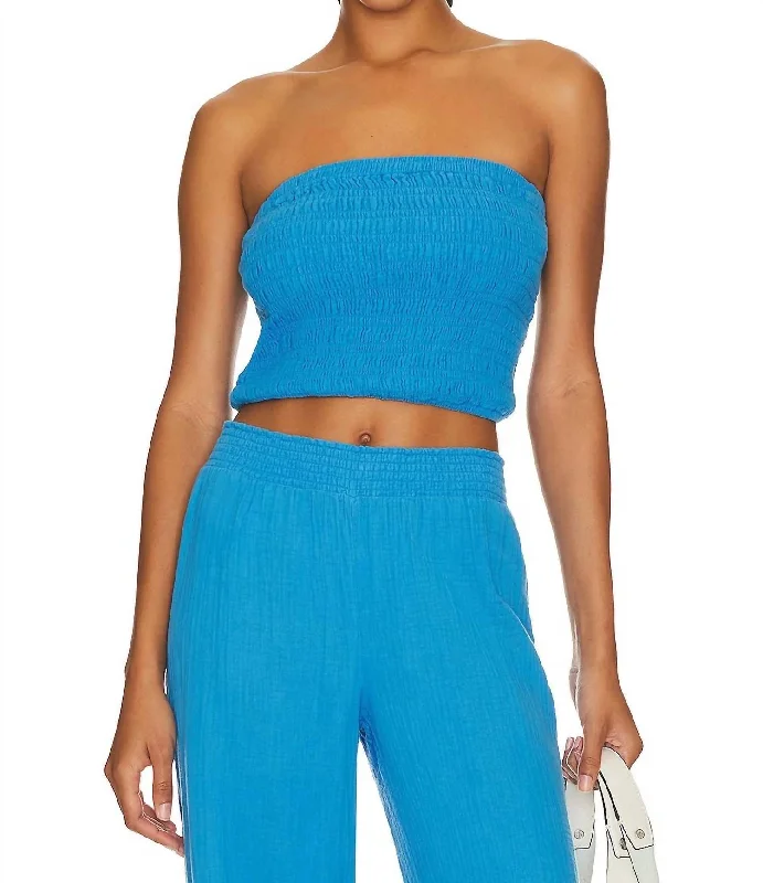 Comfortable Women's Clothes Smocked Tube Top In Mykonos