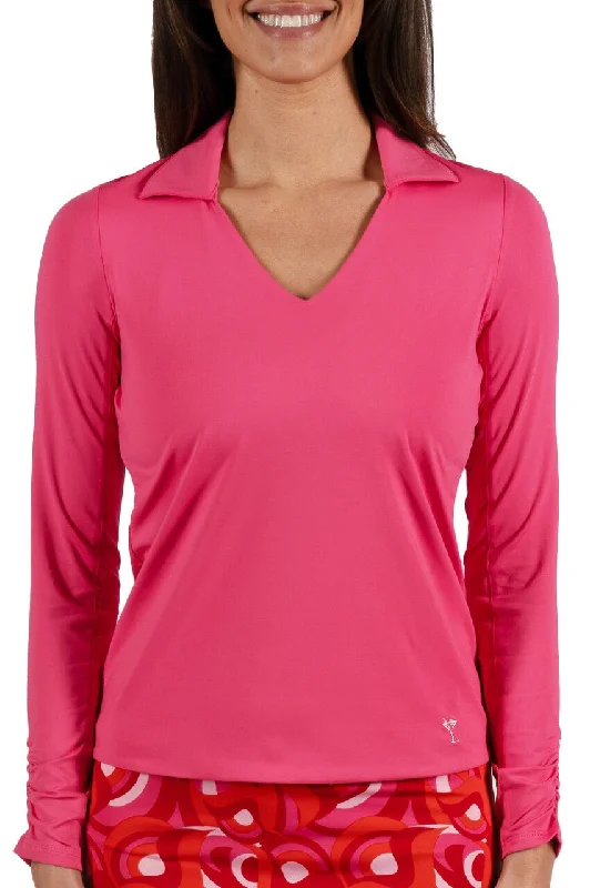 Women's Street Style Casual Wear Hot Pink Long Sleeve Lisa Sport Polo