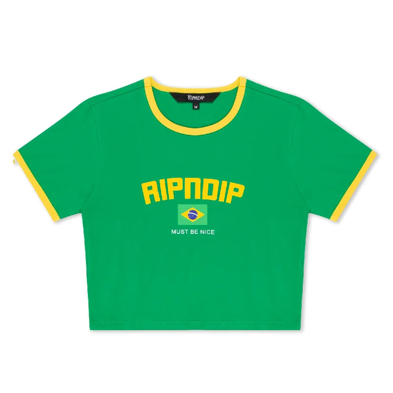 Women's Clothes And Garments Brazil Cropped Ringer Tee (Green/Yellow)