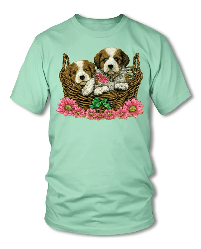 Elegant Women's Evening Garments Missy Puppy Basket Short Sleeve Screen Print Tee