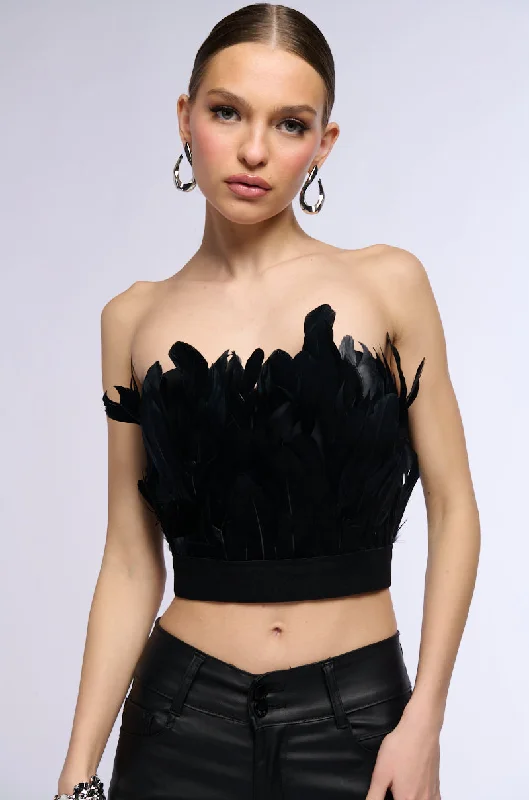 Women's Evening Attire FLY AWAY FEATHER TUBE TOP IN BLACK