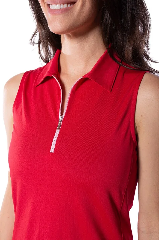 Clothes Woman Red/Light Pink Sleeveless Zip Polo