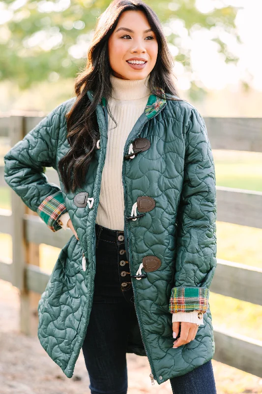 Stylish Women's Outerwear Apparel Creating Memories Dark Green Puffer Jacket