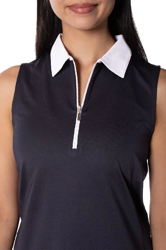 Women's Clothing Online Sale Navy Sleeveless Zip Contrast Polo