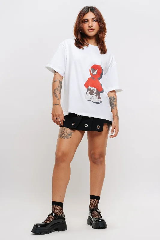 Women's Fashion-Forward Apparel White Anime Oversized Tees