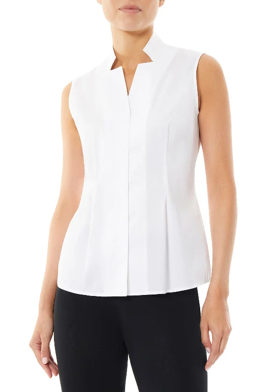 Flash Sales This Week Sleeveless Notched Collar Stretch Cotton Shirt