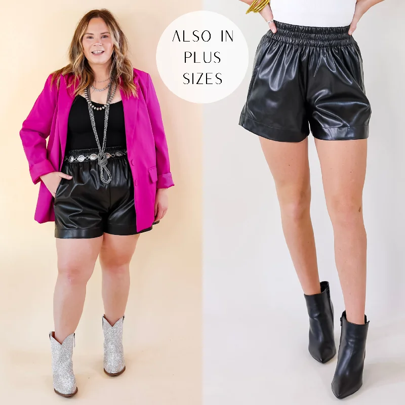 Women's Transitional Apparel Making a Statement Faux Leather Shorts in Black