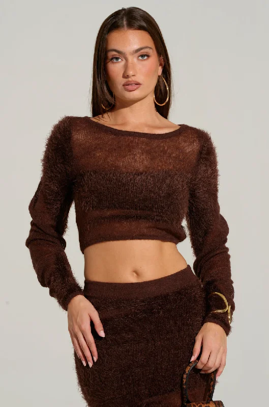 Save Big TIME FLIES CROP SWEATER IN BROWN