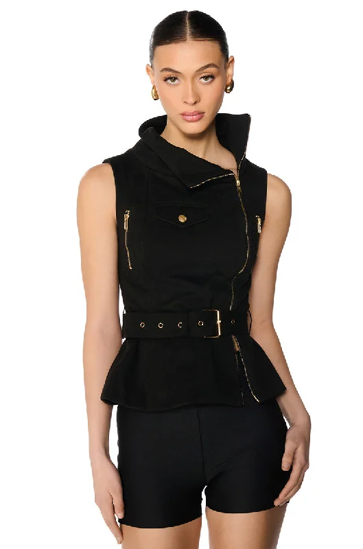 High End Fashion SOPHISTICATED WOMAN SLEEVELESS BELTED VEST TOP