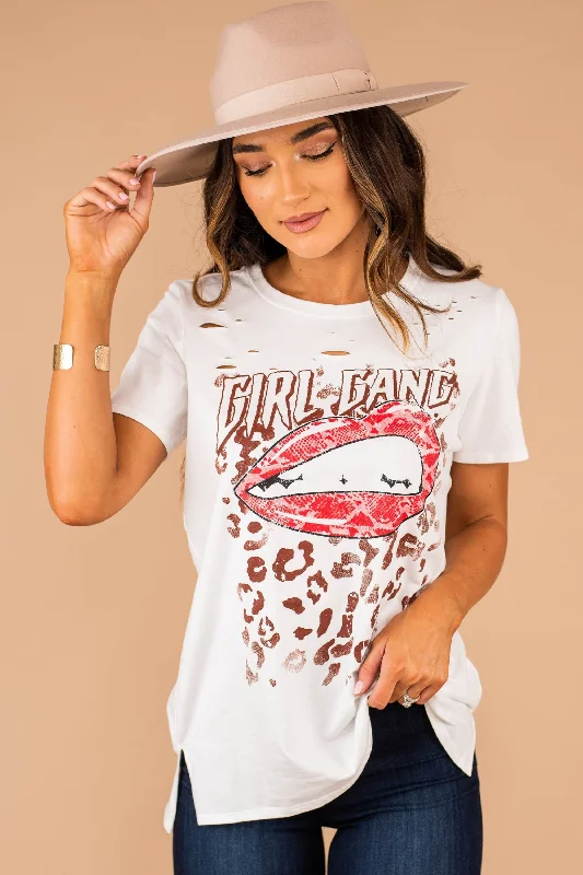 High Street Women's Fashion for Trendy Shoppers Girl Gang Ivory White Leopard Graphic Tee