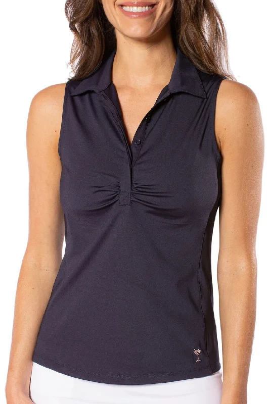 Women Wear Online Navy Sleeveless Ruched Polo