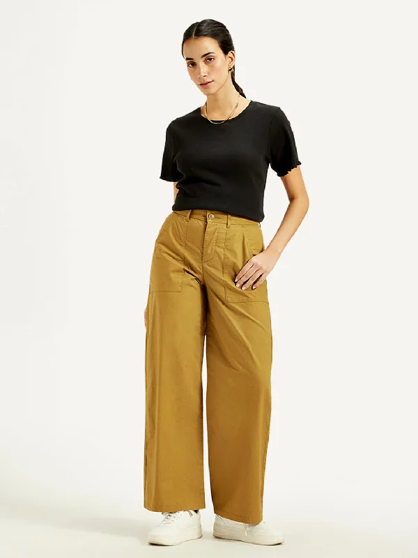 Trendy Fashion For Women Women's Mid Rise Mustard Straight Fit Trousers