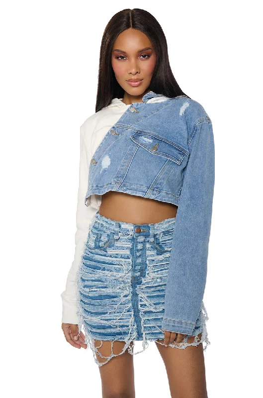 Women's Vacation Attire SPLIT DECISION DENIM SWEATSHIRT